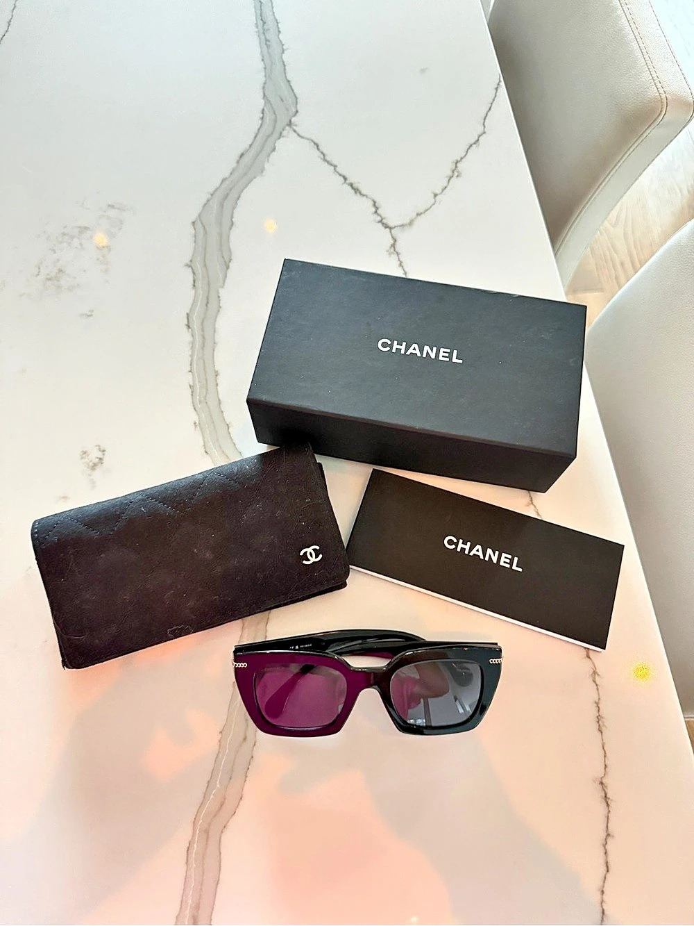 Chanel Chain Link CC Square Sunglasses Black & Gold